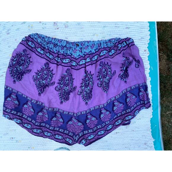 ARNHEM BOHO PURPLE BLOCK PRINT SHORTS S - Picture 2 of 6